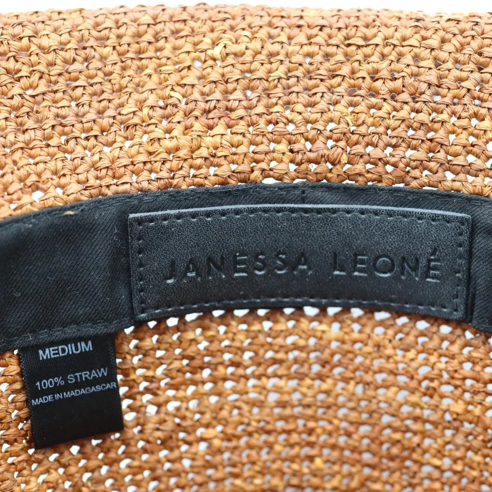 Janessa Leone Straw Hat Womens Medium Rust Brown Telescope Crown Sun Summer